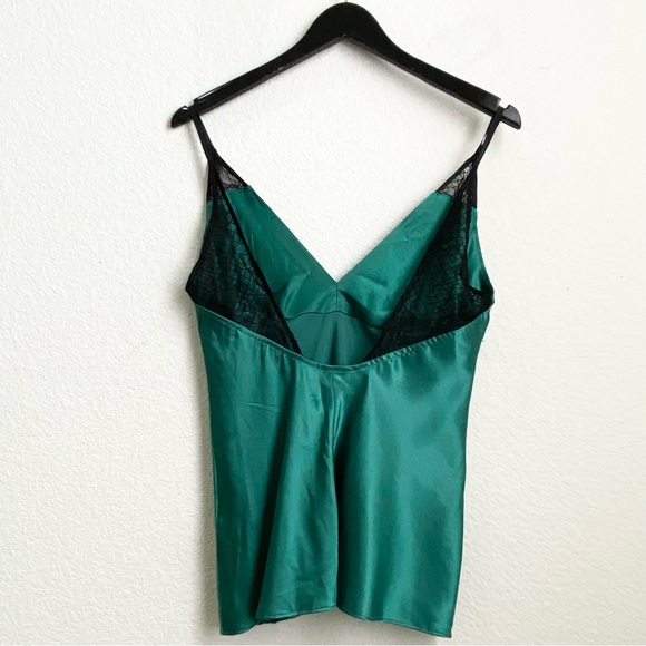 TOPSHOP 13R07QGRN Emerald Green Satin Lace Trim Slip Cami Top Size 10 NWT - Picture 3 of 8